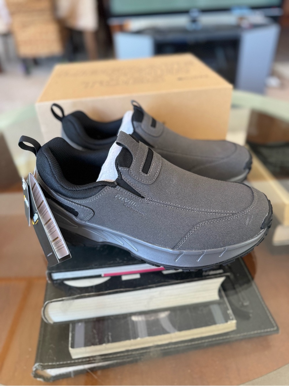 FitVille Low Top LugMax Outdoor Men's Slip-On Trekking Walking Shoes Slate Gray